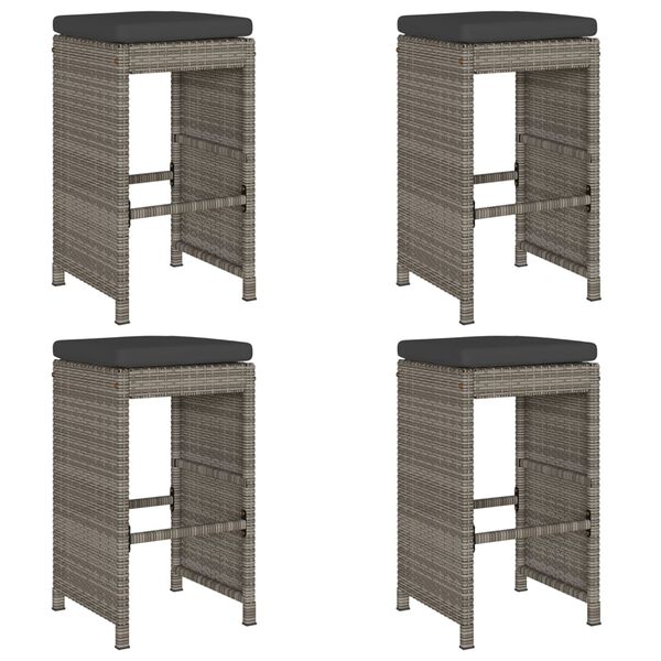 vidaXL Tabourets de bar de jardin et coussins lot de 4 r&eacute;sine tress&eacute;e