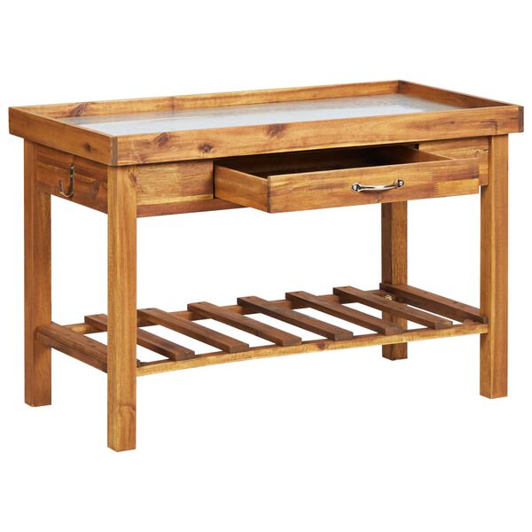 vidaXL Table de jardin avec dessus en zinc Bois solide d'acacia