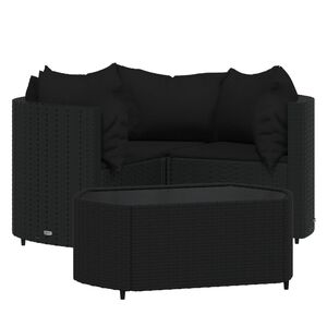 vidaXL Salon de jardin 4 pcs avec coussins Noir R&eacute;sine tress&eacute;e