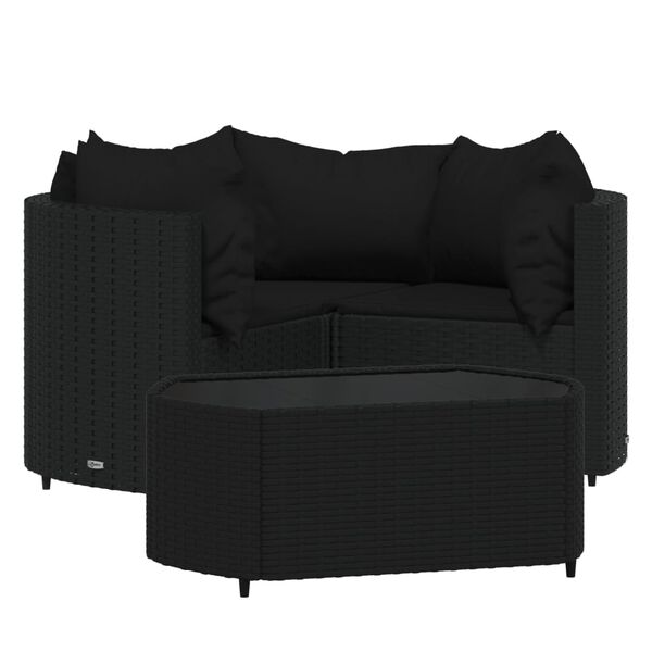 vidaXL Salon de jardin 4 pcs avec coussins Noir R&eacute;sine tress&eacute;e