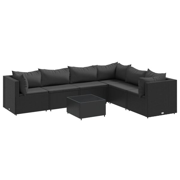 vidaXL Salon de jardin 7 pcs avec coussins Noir R&eacute;sine tress&eacute;e