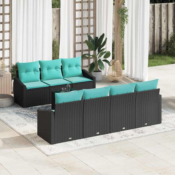 vidaXL Ensemble de Canap&eacute;s 8 pcs Noir et turquoise polyrotin