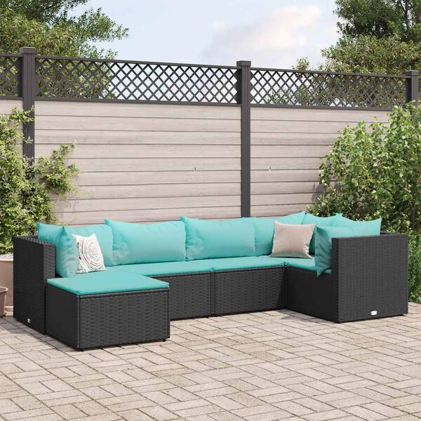 vidaXL Salon de jardin 6 pcs avec coussins Noir R&eacute;sine tress&eacute;e