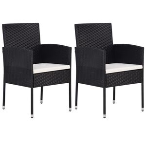 vidaXL Chaises de jardin coussins blanc cr&egrave;me 2pcs noir r&eacute;sine tress&eacute;e