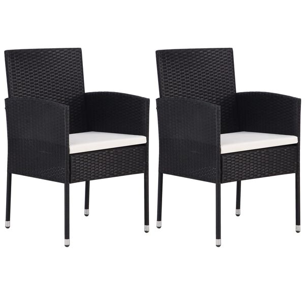 vidaXL Chaises de jardin coussins blanc cr&egrave;me 2pcs noir r&eacute;sine tress&eacute;e