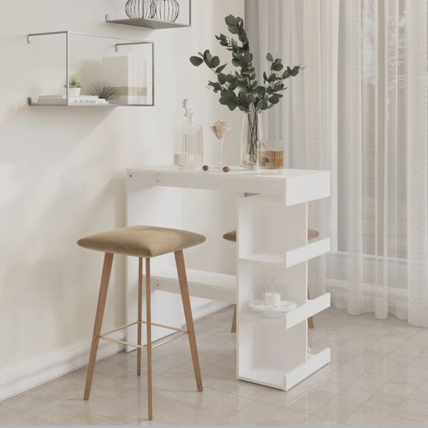vidaXL Table de bar avec &eacute;tag&egrave;re de rangement Blanc Bois d'ing&eacute;nierie