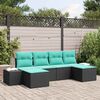 vidaXL Ensemble de canap&eacute; de jardin 4 pcs Noir et turquoise polyrotin
