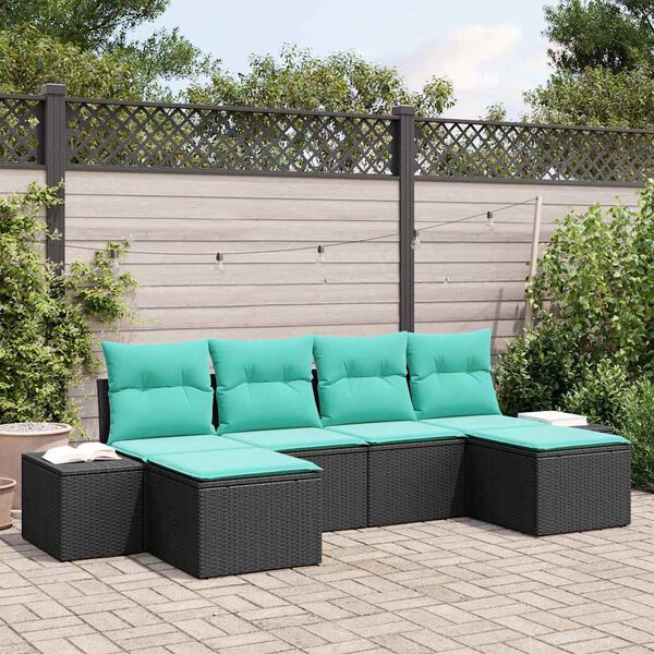 vidaXL Ensemble de canap&eacute; de jardin 4 pcs Noir et turquoise polyrotin