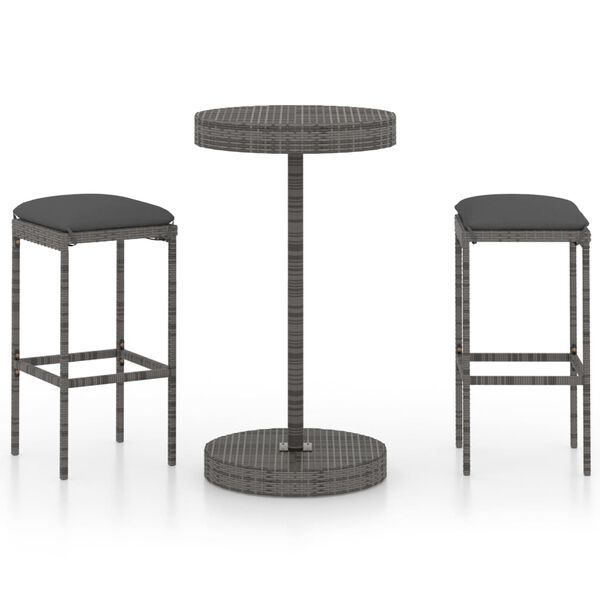 vidaXL Ensemble de bar de jardin 3 pcs et coussins Résine tressée Gris
