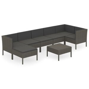 vidaXL Salon de jardin 8 pcs avec coussins r&eacute;sine tress&eacute;e gris