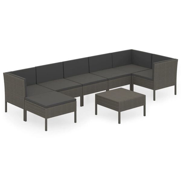 vidaXL Salon de jardin 8 pcs avec coussins r&eacute;sine tress&eacute;e gris