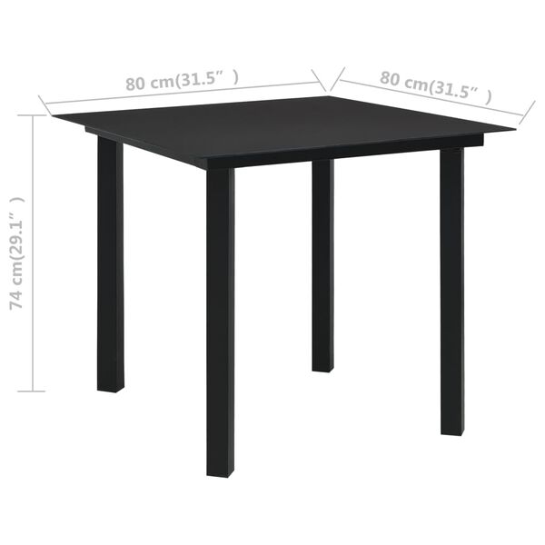 vidaXL Table &agrave; d&icirc;ner de jardin Noir 80x80x74 cm Acier et verre