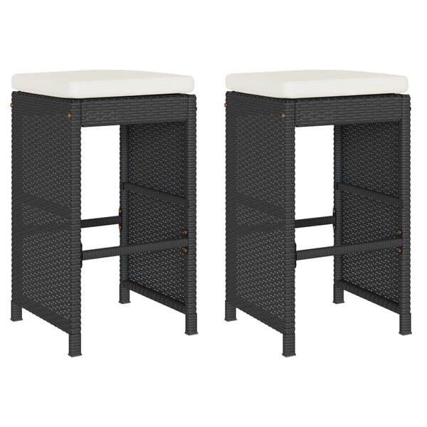 vidaXL Tabourets de bar jardin coussins lot de 2 noir résine tressée