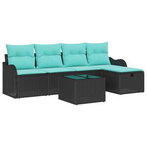vidaXL Ensemble de canap&eacute; de jardin 6 pcs Noir et turquoise Poly rotin