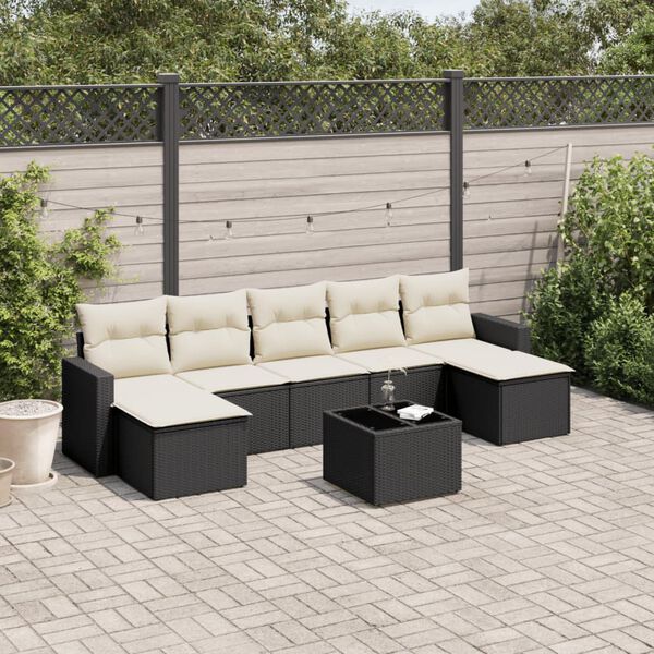 vidaXL Salon de jardin 8 pcs avec coussins noir r&eacute;sine tress&eacute;e