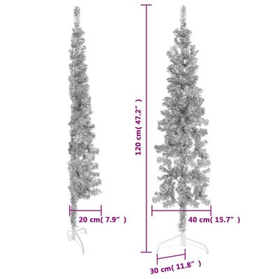 vidaXL Demi sapin de Noël artificiel mince avec support Argenté 120 cm