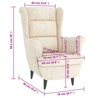 vidaXL Fauteuil blanc crème velours