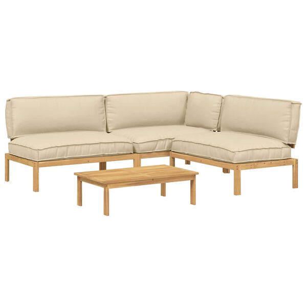 vidaXL Ensemble de Canap&eacute;s Uni 4 pcs Beige Bois d'Acacia Massif