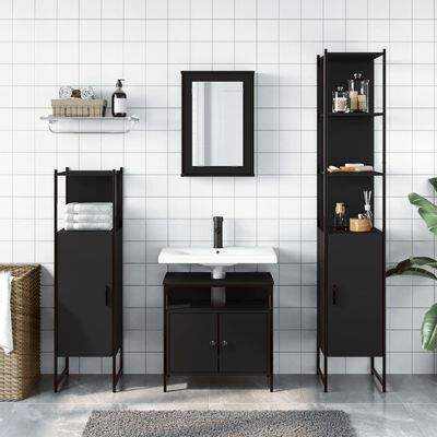 vidaXL Ensemble de meubles salle de bain 4 pcs noir bois d'ingénierie