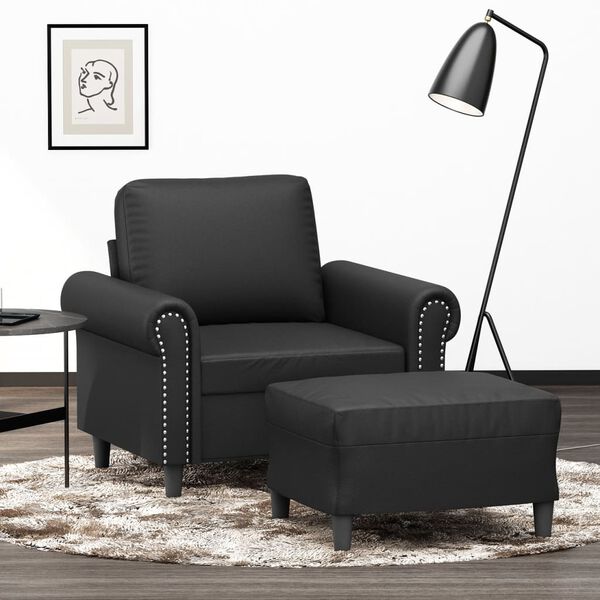 vidaXL Fauteuil avec repose-pied Noir 60 cm Similicuir