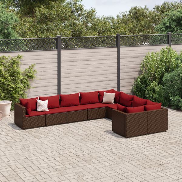 vidaXL Salon de jardin avec coussins 9 pcs marron r&eacute;sine tress&eacute;e