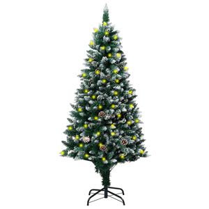 vidaXL Sapin de No&euml;l avec LED et pommes de pin et neige blanche 150 cm