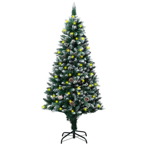 vidaXL Sapin de No&euml;l avec LED et pommes de pin et neige blanche 150 cm