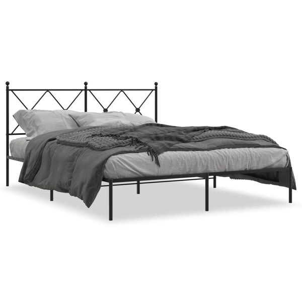 vidaXL Cadre de lit m&eacute;tal sans matelas avec t&ecirc;te de lit noir 150x200cm