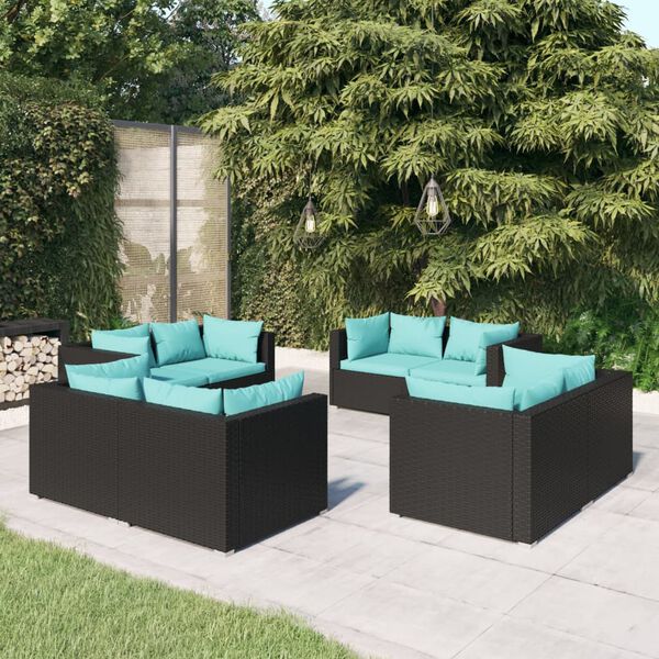 vidaXL Salon de jardin 8 pcs avec coussins R&eacute;sine tress&eacute;e Noir