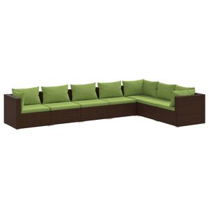 vidaXL Salon de jardin 7 pcs avec coussins Résine tressée Marron