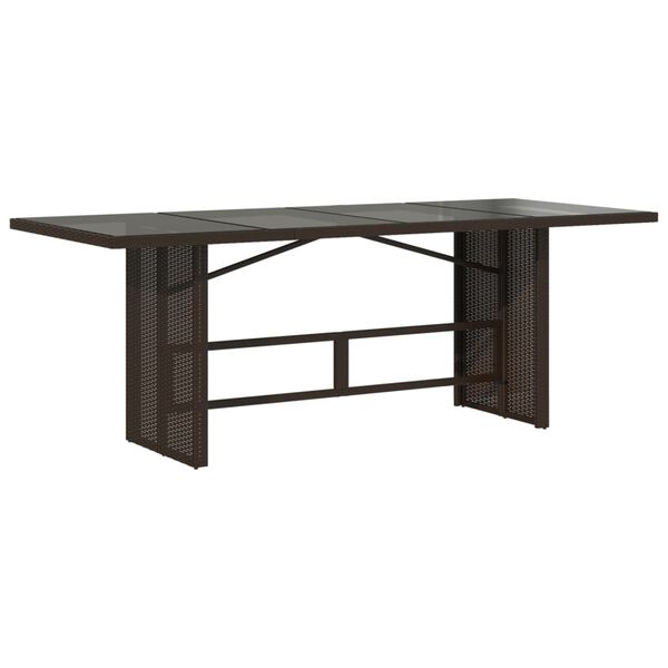 vidaXL Table de jardin avec dessus en verre marron r&eacute;sine tress&eacute;e