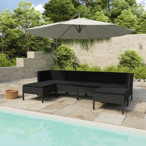 vidaXL Salon de jardin 6 pcs avec coussins r&eacute;sine tress&eacute;e noir