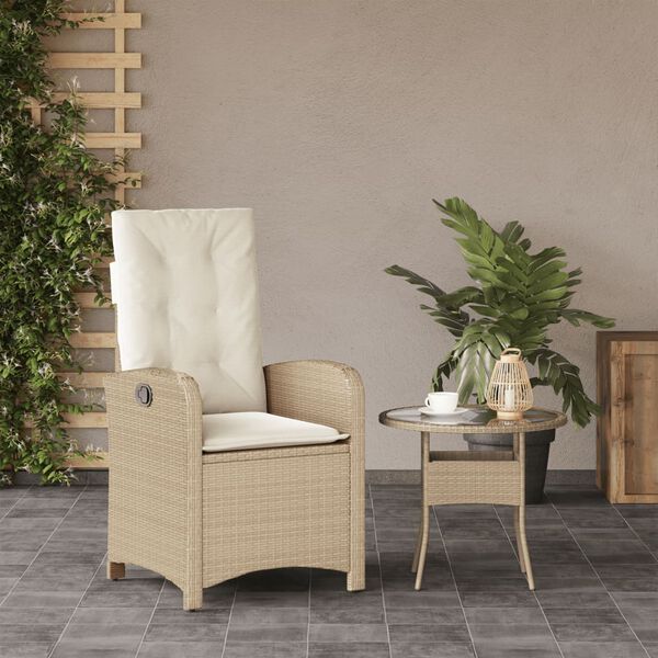 vidaXL Chaise inclinable de jardin avec coussins beige r&eacute;sine tress&eacute;e