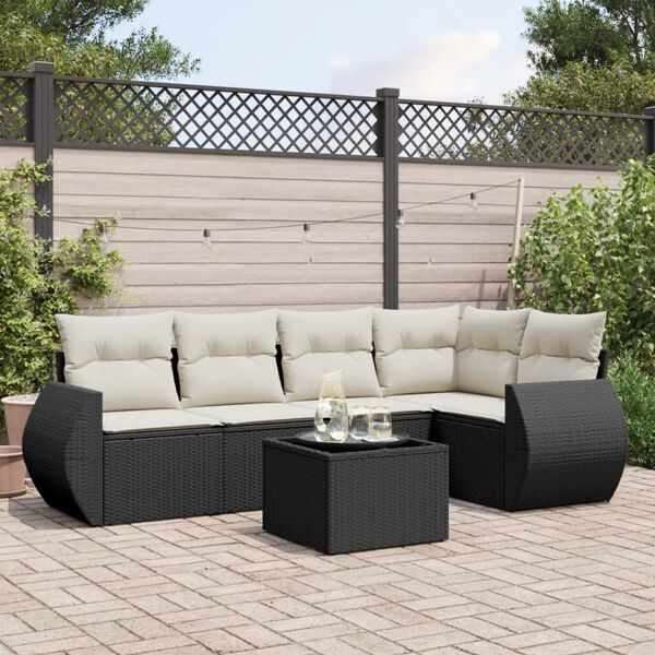 vidaXL Salon de jardin 6 pcs avec coussins noir résine tressée