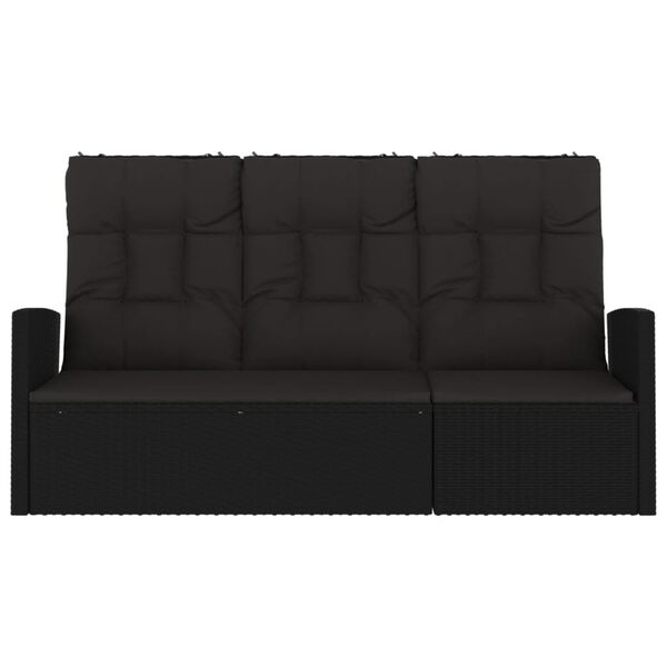 vidaXL Banc de jardin inclinable et coussins noir 173cm résine tressée