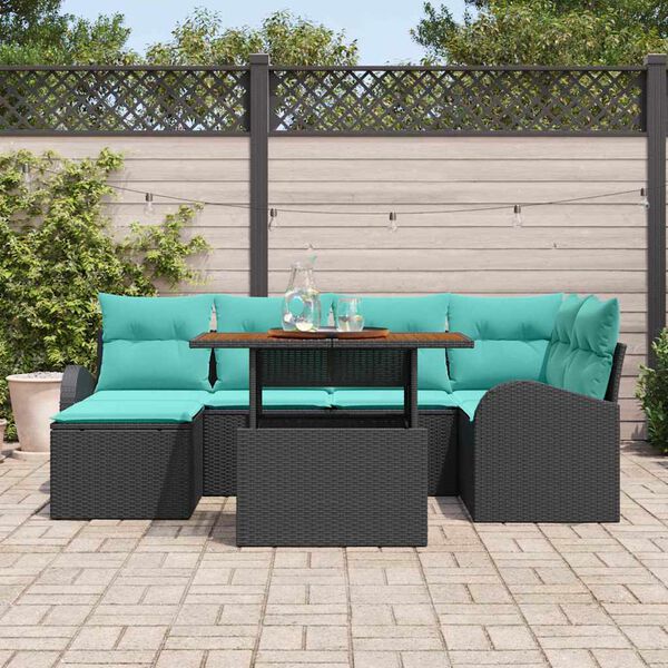 vidaXL Ensemble de canap&eacute; de jardin 7 pcs Noir Poly rotin