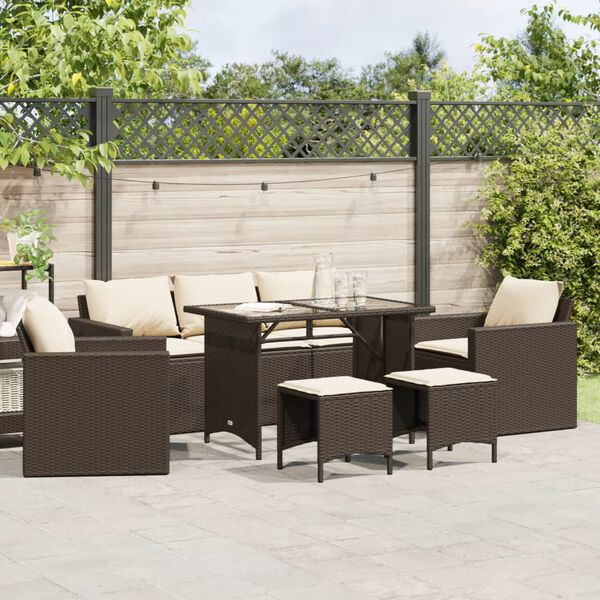 vidaXL Salon de jardin avec coussins 6 pcs marron r&eacute;sine tress&eacute;e