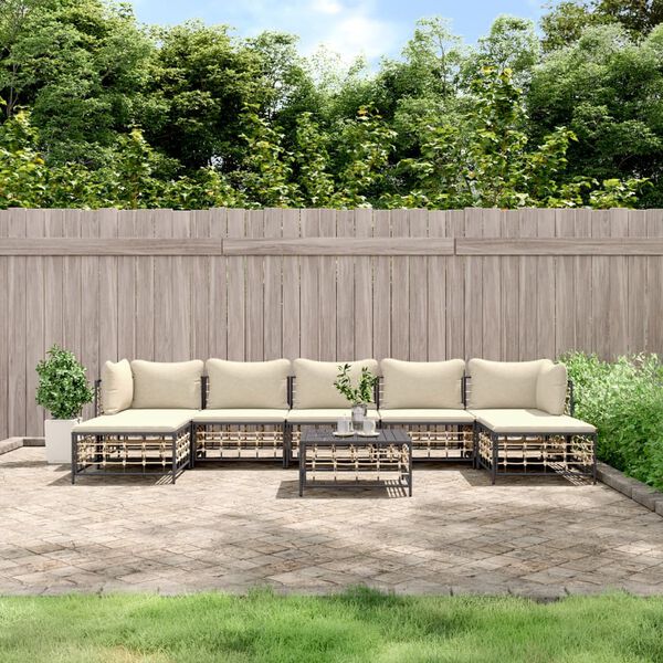 vidaXL Salon de jardin 8 pcs avec coussins anthracite r&eacute;sine tress&eacute;e