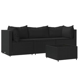 vidaXL Salon de jardin 4 pcs avec coussins Noir R&eacute;sine tress&eacute;e