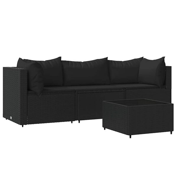 vidaXL Salon de jardin 4 pcs avec coussins Noir R&eacute;sine tress&eacute;e