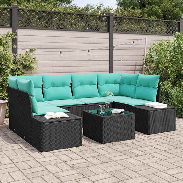 vidaXL Ensemble de canap&eacute; de jardin avec coussin 7 pcs Noir polyrotin