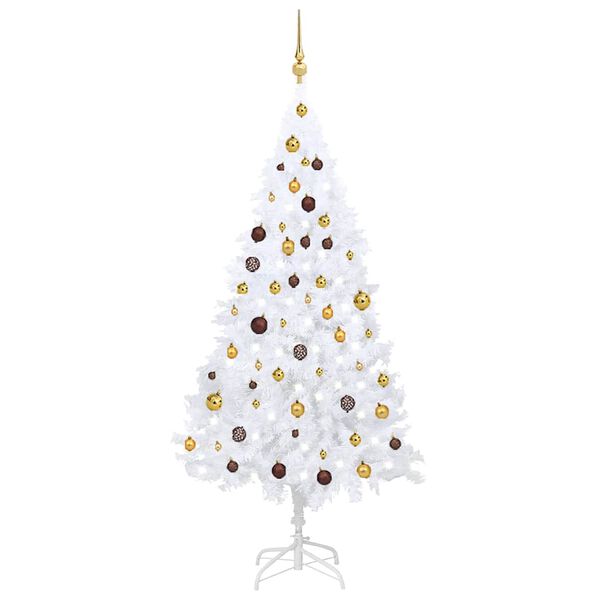 vidaXL Arbre de No&euml;l artificiel pr&eacute;-&eacute;clair&eacute; et boules blanc 180 cm PVC