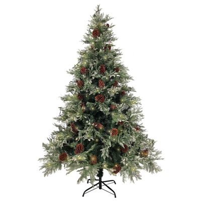 vidaXL Sapin de Noël pré-éclairé et pommes de pin vert 150cm PVC et PE