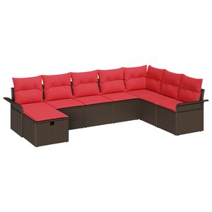 vidaXL Ensemble de canap&eacute; de jardin 8 pcs Marron et rouge polyrotin