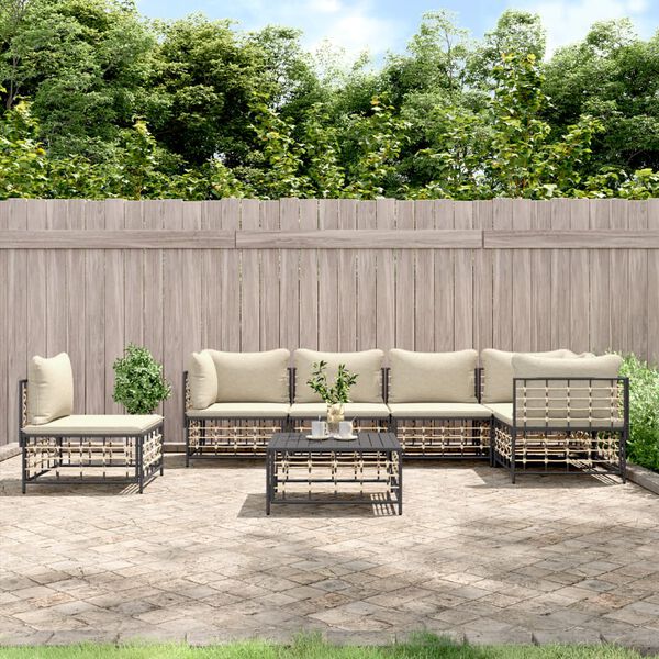 vidaXL Salon de jardin 7 pcs avec coussins anthracite r&eacute;sine tress&eacute;e