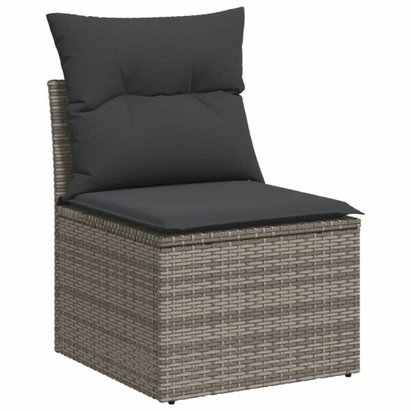 vidaXL Salon de jardin avec coussins 3 pcs gris r&eacute;sine tress&eacute;e