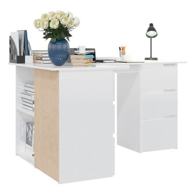 vidaXL Bureau d'angle Blanc brillant 145x100x76 cm Bois d'ingénierie