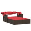 vidaXL Chaise longue double avec auvent et coussins marron poly rotin