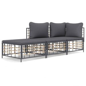 vidaXL Salon de jardin 3 pcs avec coussins anthracite r&eacute;sine tress&eacute;e