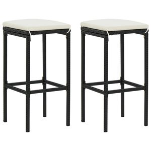 vidaXL Tabourets de bar avec coussins lot de 2 noir résine tressée